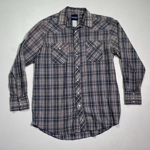Vintage 80's WRANGLER Plaid Snap Button Shirt / Sz L/XL / Western Mens - Picture 1 of 8